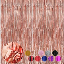 2 Pack Rose Gold Foil Fringe Curtains, 3.3 x 8.2 ft, Tinsel Backdrop, Streamers