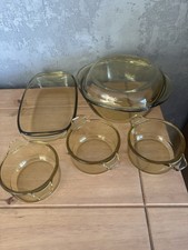 Vintage Set Of 5 Amber Gold Glass Casserole Dishes Pyrex Mexico 1 With Lid VGC
