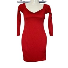 Women's PrettyLittleThing Long Sleeve Scoop Neck Body Con Fit Dress Red Size 4