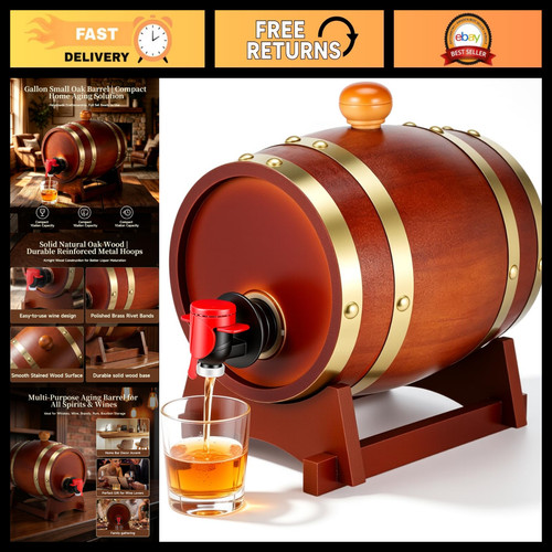 1L Oak Aging Barrel with Stand & Spigot - Mini Wooden Whiskey, Bourbon, Rum, Win