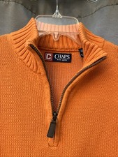 Ralph Lauren Chaps Mens Size XL Orange Sweater 1/4 Zip Classic, Preppy.