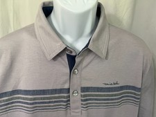 Travis Mathew Men  s Gray Blue Green Striped Golf Polo 2XL XXL   Short Sleeve EUC