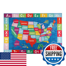 Eric Carle Elementary Usa Map Kids Machine Washable Area Rug Blue/Red 411X66