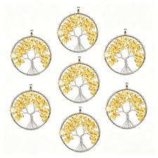 12pcs Synthesis Yellow Quartz Stone Tree of Life Pendants Money Tree 50mm