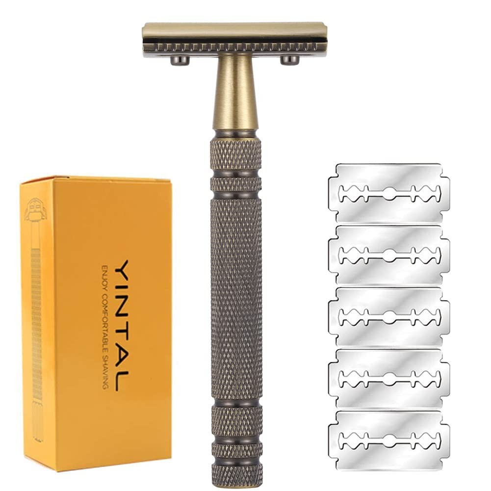 Long Handle - Brass Bronze Blade Replaceable Razors,...