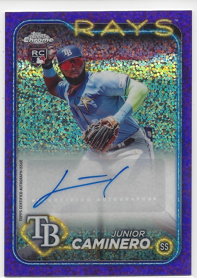 JUNIOR CAMINERO #/299 2024 TOPPS CHROME UPDATE PURPLE SPECKLE REFRACTOR AUTO RC