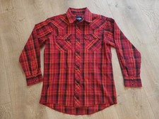 Wrangler Shirt Youth Boys Red Plaid Size Large Rodeo Pearl Snap 10-12 Western