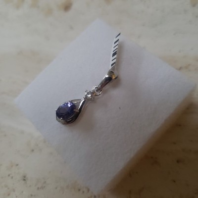 Tansanischer Tansanit und weißer Zirkon, Sterlingsilber Anhänger - neu mit Etikett.