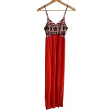 Xhilaration Womens Babydoll Maxi Dress Size S Embroidered Boho Festival Aztec