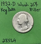 1932-D Washington Silver Quarter 25c Fair Great Album Filler Key Date US Coin