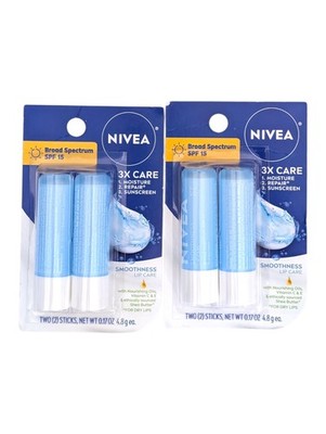 NIVEA Smoothness Lip Care, Sunscreen Lip Balm with SPF 15, 4 Sticks - Exp 5/26