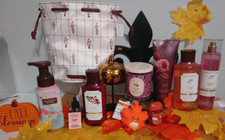 New Bath Body Works Autumn Drive 8p set leaf pocketbac holder BBW gift bag