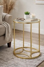 Gold Round Coffee Table Glass Top Side Table for Living Room Entryway Nightstand