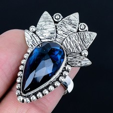 Magnificent London Blue Topaz Gemstone 925 Sterling Silver Ring Size Adj