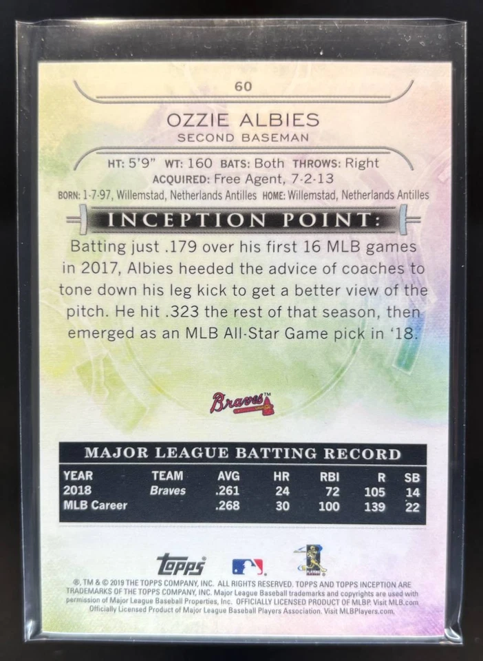 2019 Topps Inception Ozzie Albies Purple /250 Atlanta Braves #60 - Image 2 of 4