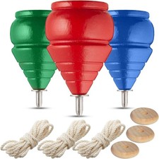 Authentic Spinning Tops Classic Wooden Trompos Set of 3 