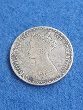 1859 Gothic Florin Coin , Sterling Silver , 10.89g , Queen Victoria