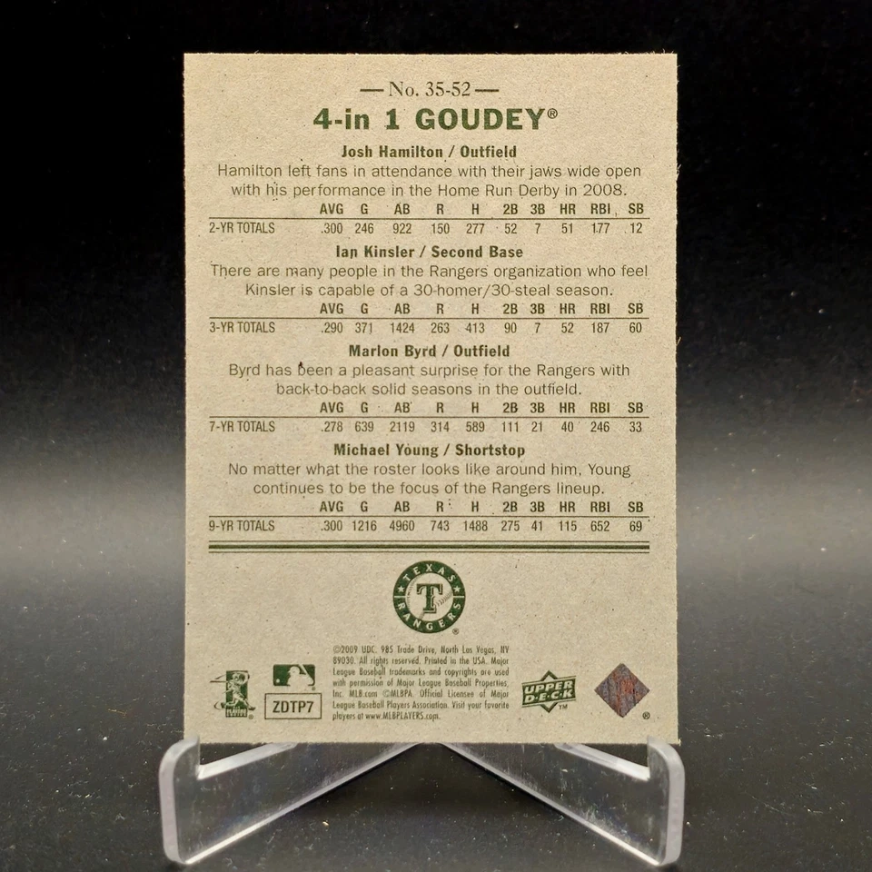 2009 Upper Deck Goudey 4-In-1 RED Hamilton Kinsler Young Byrd #35-52 - Image 2 of 2