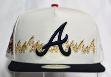 New Era 5950 A Frame Atlanta Braves Hat MyFitteds (Size 7 1/4) Off White Chrome