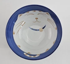 Cheng’s “Happy Cat” Blue & White Rice Bowl – Porcelain – No Chips/Scratches