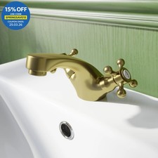 Traditional Oxford Bathroom Basin Sink Mixer Tap Mono Round Twin Brushed Brass