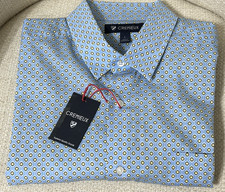 NWT Cremieux size L blue yellow circles button down short sleeve shirt mens