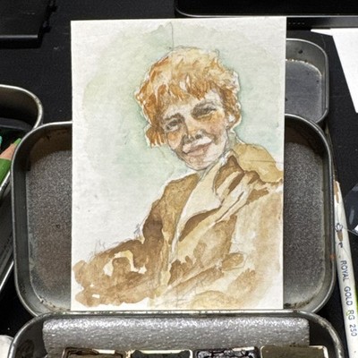 amelia earhart ACEO Watercolor Orig. Signed By Artist Edith Schmidt 