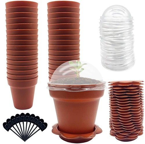 30 Pack Cupcake Plant Nursery Pots with Humidity Dome- Small Plastic Flower P...