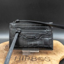 Balenciaga Neo Womens Black Leather Croc Embossed Card Holder