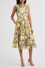 New Tahari ASL Floral Embroidered Sleeveless Dress In Beige Butter Size 8 $279