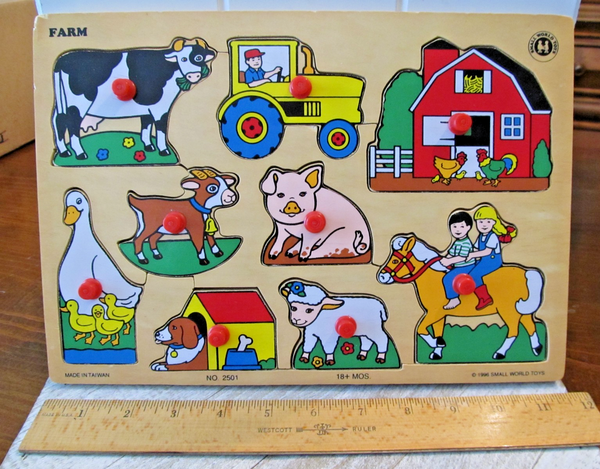 Vintage 1996 Small World Toys Puzzibilities Farm Wooden Puzzle No