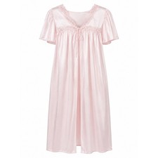 Vintage Lorraine Pink Satin Lace Peignoir Nightgown Romantic Lingerie Small