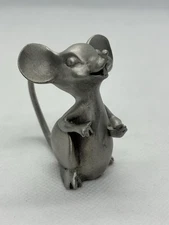 Vintage Hudson Pewter 2” Tall Big Eared Mouse Miniature Figurine - Marked “WF”