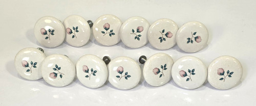 Vintage White Porcelain Pink Rose Drawer Cabinet Knobs With Hardware Set of 13