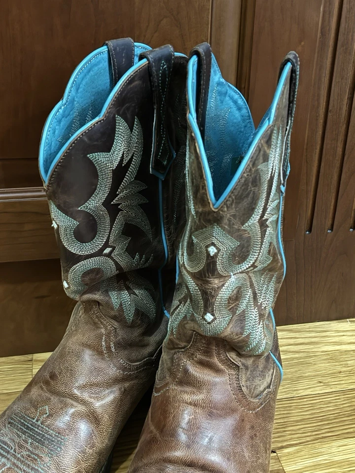 Ariat 10008017 Western Brown  Turquoise Leather Boots Square Toe Women’s Sz. 11B - Image 2 of 4