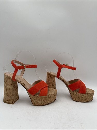 Gianvito Rossi Red Suede & Cork Open Toe Ankle Strap Platform Sandals Women 38