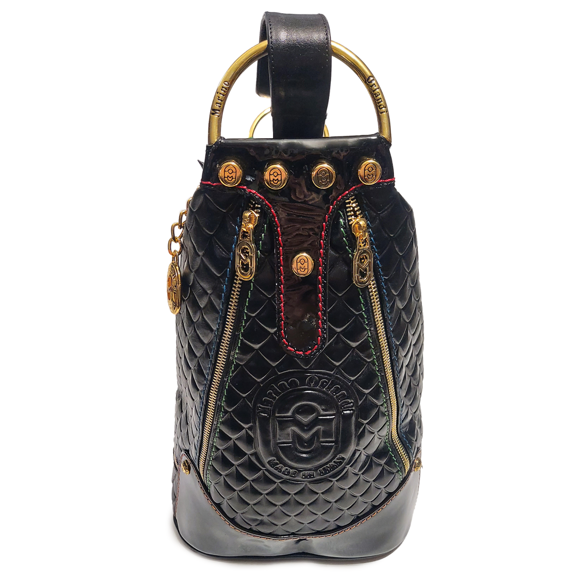 Marino Orlandi Black Embossed Leather Tote & Sling Bag 