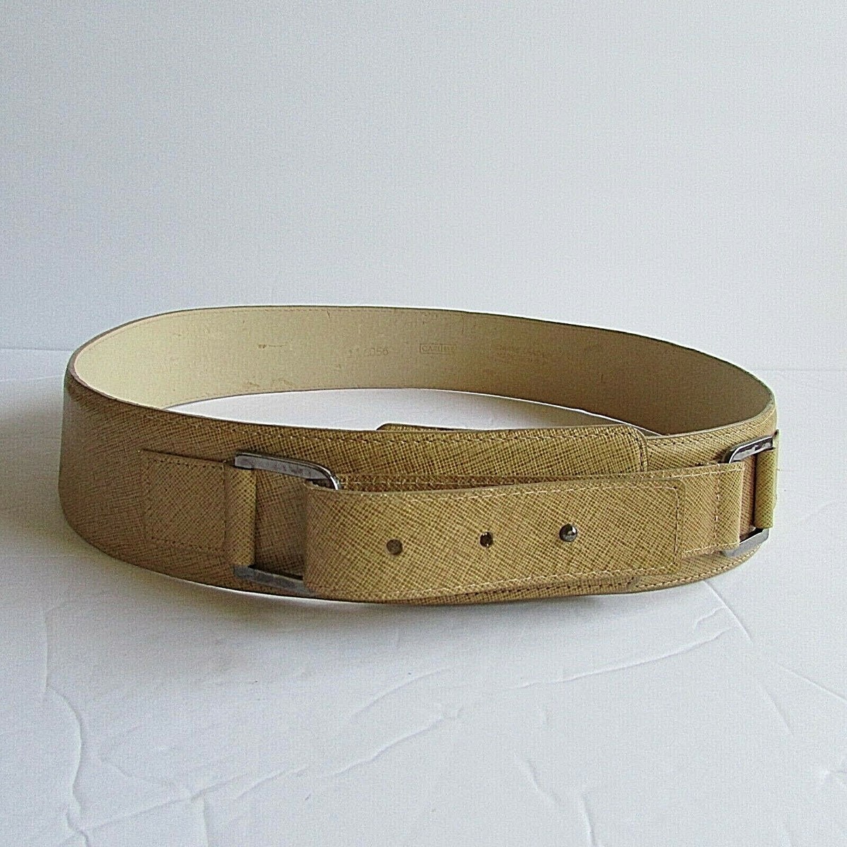 Vintage Carlisle wide designer tan brown Leather runway belt 
