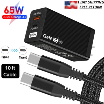 New 65W GaN Fast Charger USB-C Cable For MacBook/Samsung/iPhone 15 Pro Max 16e