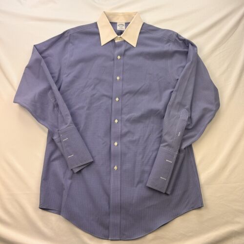 Camisa Brooks Brothers Hombre Azul Blanco Cuadros de Pastor Cuello Blanco Puño Francés 16 - Imagen 3 de 5