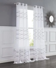 Set of Two 84  White Wave Embroidered Window Panels