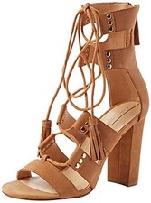 BNWB ALDO SIZE 3 7 8 ARUNDEL TAN HIGH HEEL FAUX SUEDE GLADIATOR SANDALS SHOES  