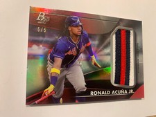 Rare 2021 BOWMAN PLATINUM PATCHES Ronald Acuna JR  PINSTRIPE CARD PLPR-RA 5/5