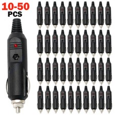 10-50PC 12V Male Car Cigarette Lighter Socket Plug Connector with Fuse  Red LED