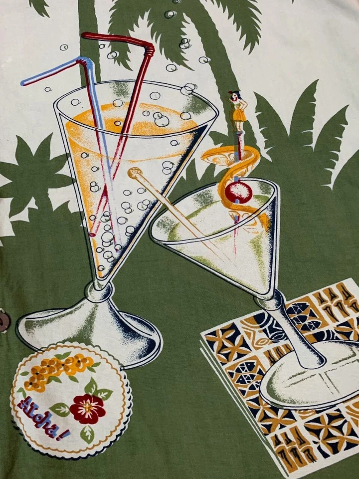 BC ETHIC Hawaiian Shirt XL Mens Tropical Aloha Palm Trees Drinks  - Image 4 of 4