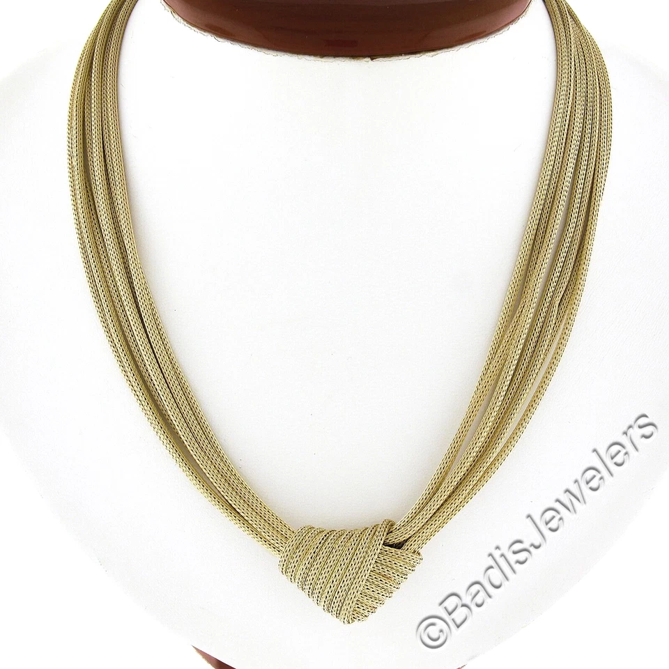 Collar de cadena de eslabones de malla de trigo multihilo italiano de oro de 14k de 17" centro de nudo