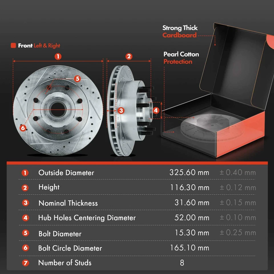 6 rotores de freno delanteros perforados y pastillas de freno de cerámica para Dodge Ram 1500 Van 1999 Foto 2 de 4