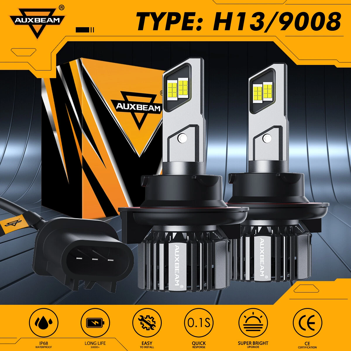 AUXBEAM H13 9008 LED Headlight Bulbs High Low Beam Super Bright 120W 28000LM