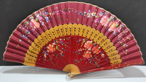 Vintage Beautiful Maroon Flowered Fan