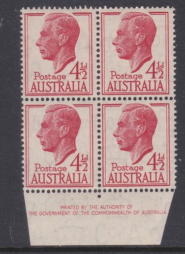 AUSTRALIAN IMPRINT BLOCK 4 PRE-DECIMAL STAMPS FRESH MUH #3